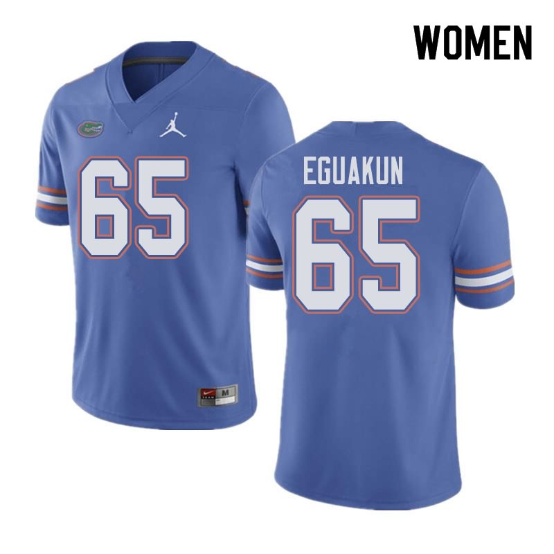 Women's NCAA Florida Gators Kingsley Eguakun #65 Stitched Authentic Jordan Brand Blue College Football Jersey OXX6865ER